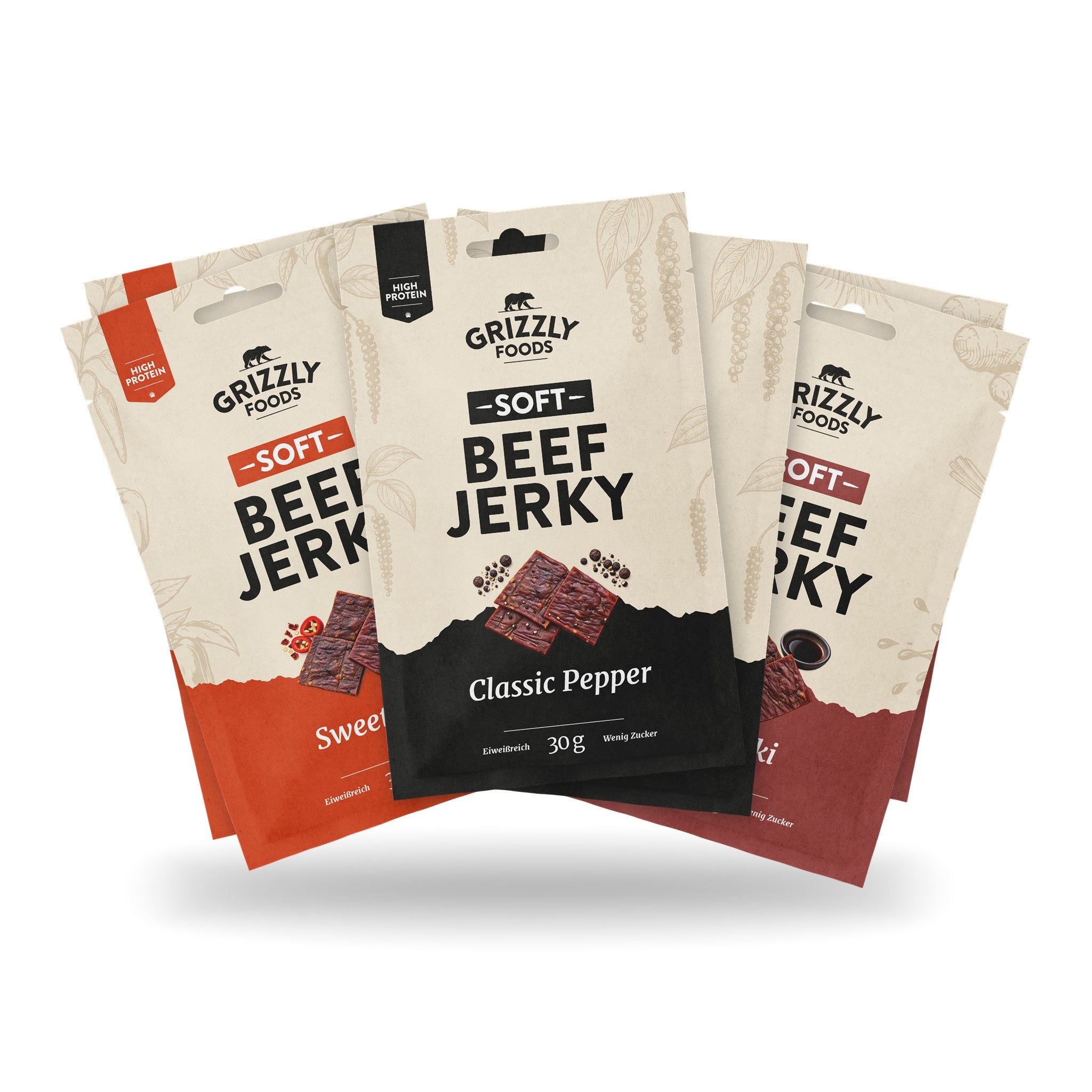 Soft Beef Jerky Probierset mit Classic Pepper, Sweet Chili und Teriyaki
