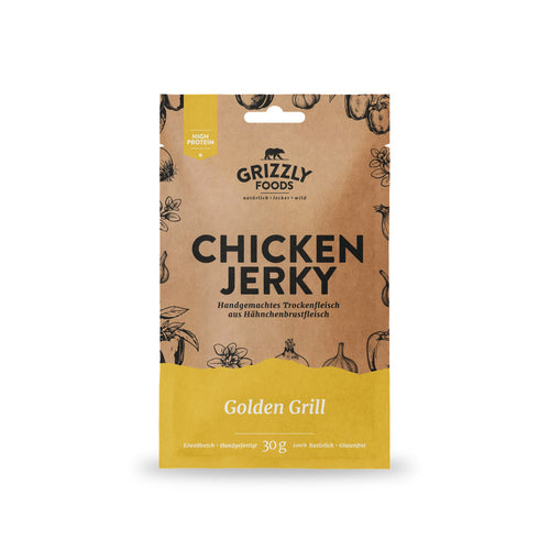 Chicken Jerky Golden Grill, 30-g-Beutel Vorderseite