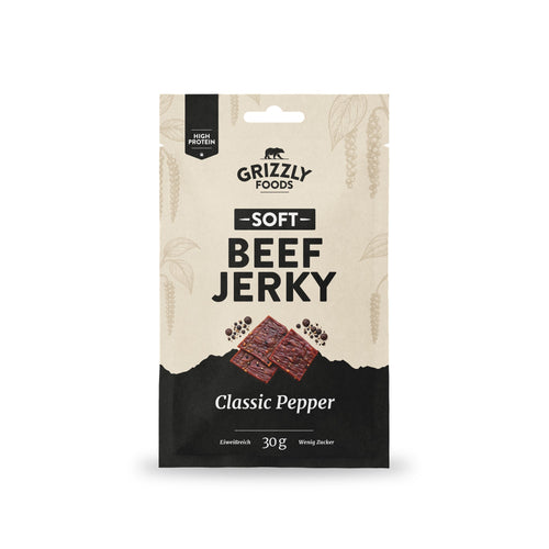 Soft Beef Jerky Classic Pepper, 30-g-Beutel Vorderseite